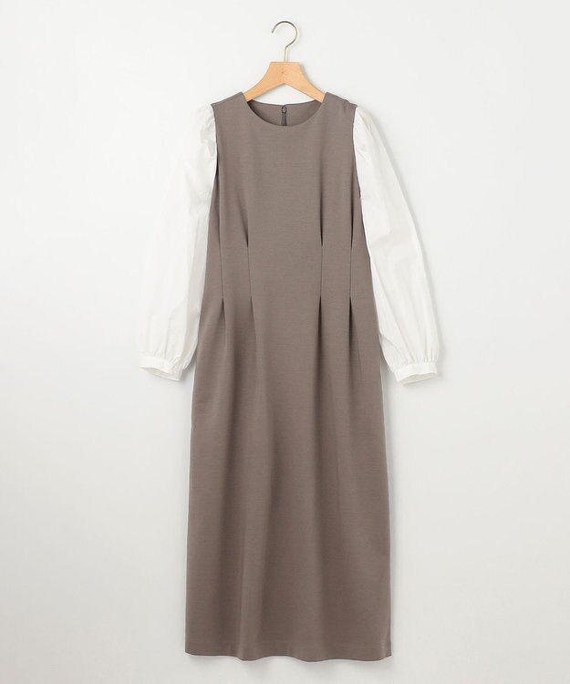 組曲 S シャツスリーブポンチ ワンピース モカブラウン×オフ系
