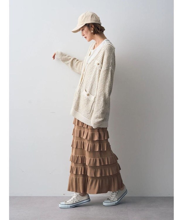 YECCA VECCA ティアードフリルラメニットスカート Beige