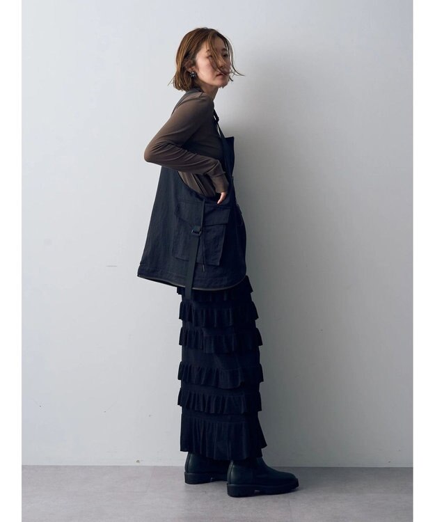 YECCA VECCA ティアードフリルラメニットスカート Black