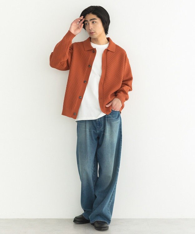 CRAFT STANDARD BOUTIQUE 柄編みニットシャツカーディガン Terracotta