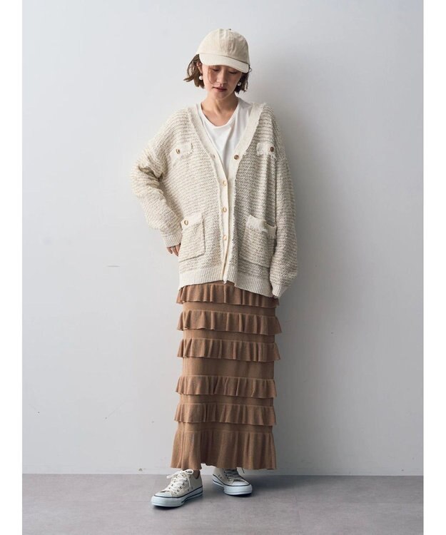 YECCA VECCA ティアードフリルラメニットスカート Beige