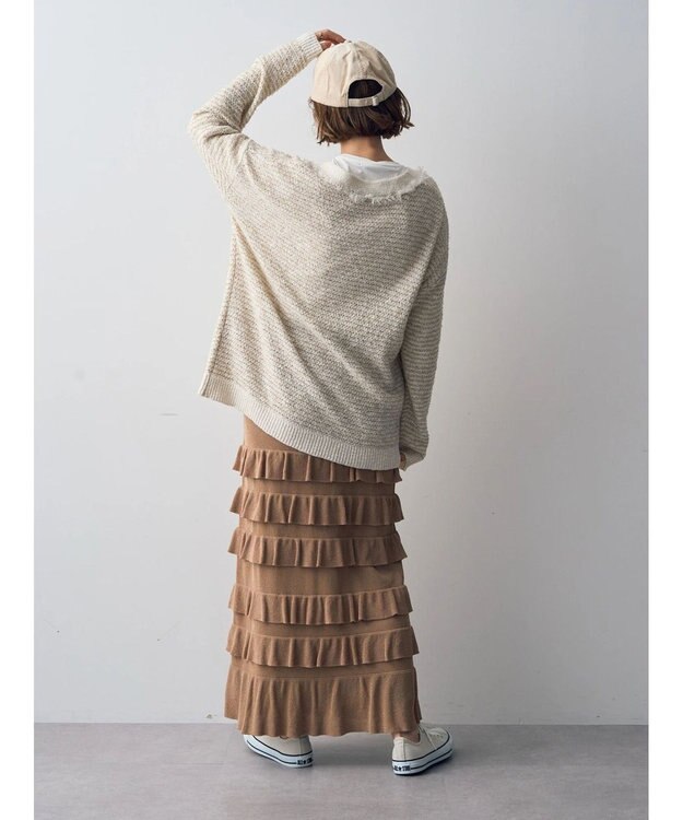 YECCA VECCA ティアードフリルラメニットスカート Beige