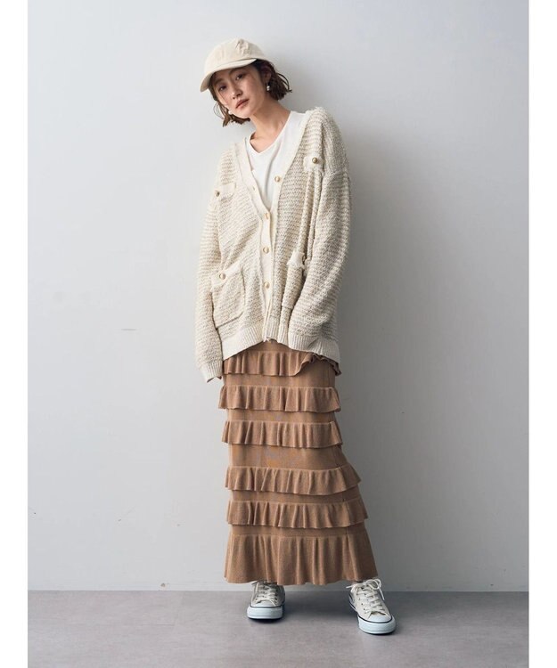 YECCA VECCA ティアードフリルラメニットスカート Beige