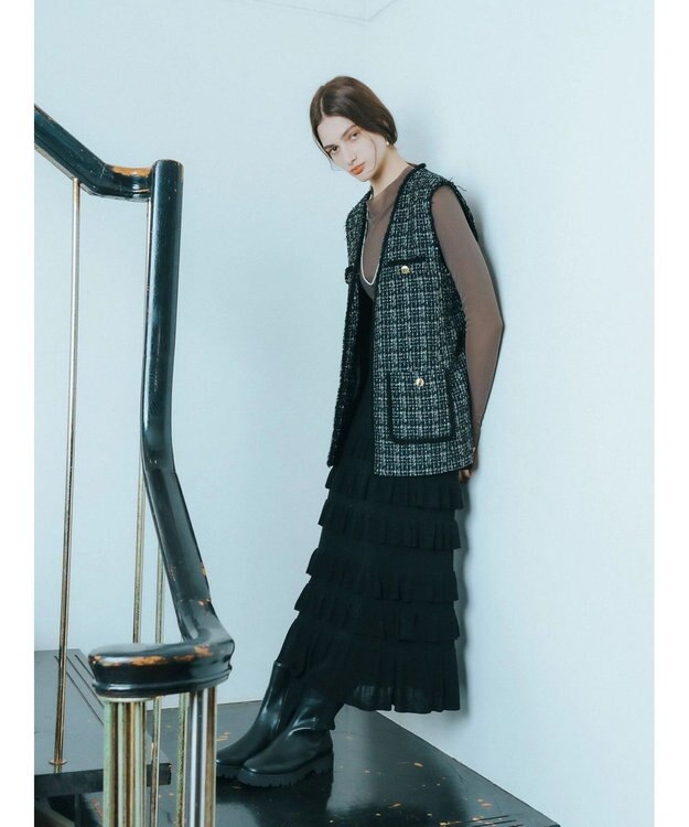 YECCA VECCA ティアードフリルラメニットスカート Black