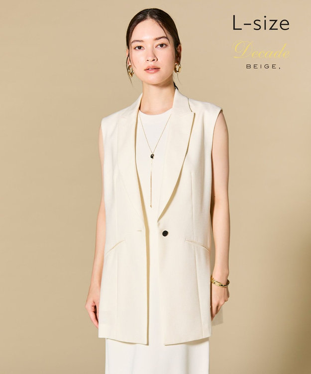 BEIGE， 【L-size】CAROLE / リネンライク ノースリーブジレジャケット Ecru