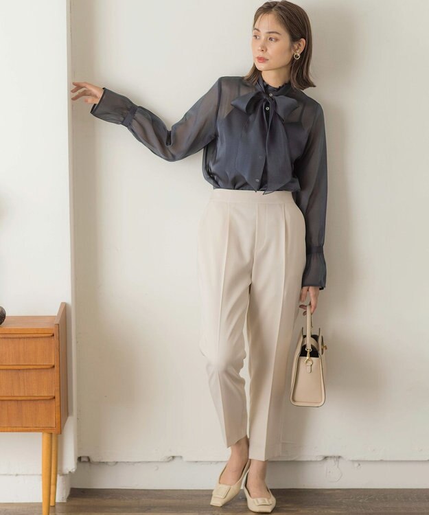 組曲 【美シルエット・ストレッチ・シワになりにくい】オシャクロス テーパードパンツ アイボリー系