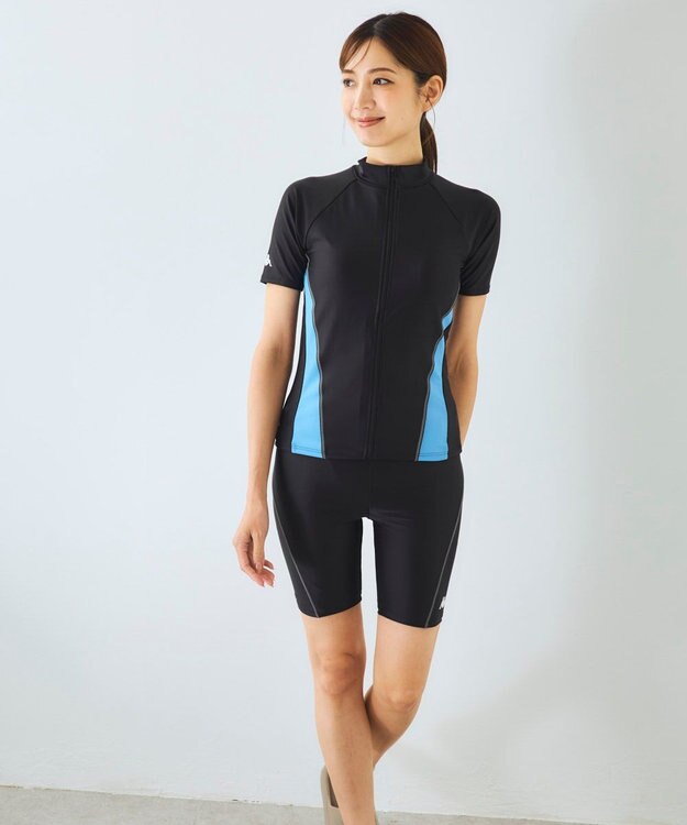 OP／FILA 【Kappa】フルジップ半袖セパレート水着 ブラック×ブルー