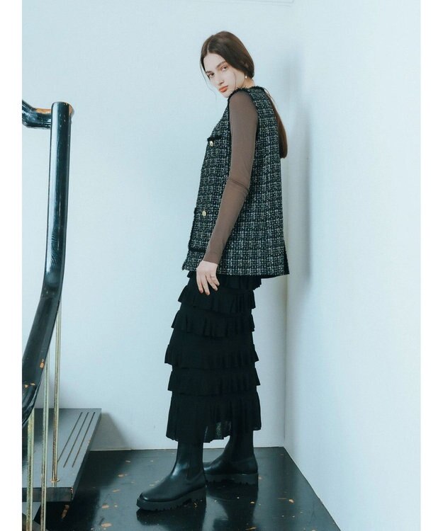 YECCA VECCA ティアードフリルラメニットスカート Black