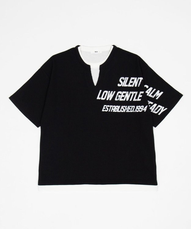 WEGO 【ユニセックス着用ITEM/MLサイズ展開】キーネックフェイクレイヤードグラフィックT（SS） ブラック