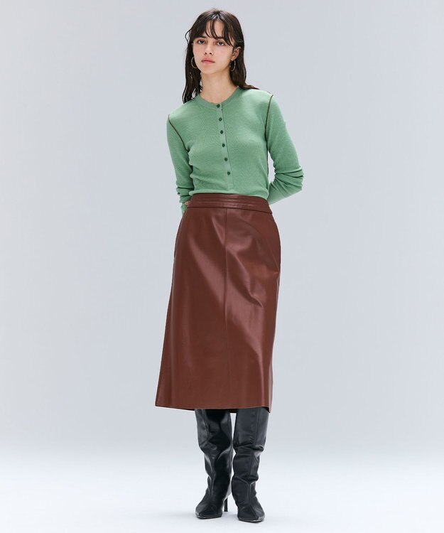 BEIGE， 【Precious 9月号掲載】CLYDE / ステッチベルトラムレザースカート Brown