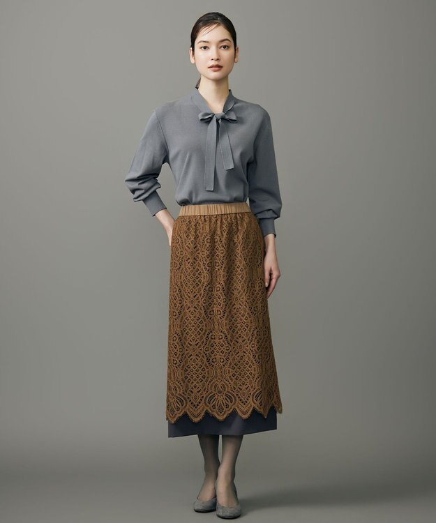 自由区 L レーヨンストレッチブラウスライク ニット グレー