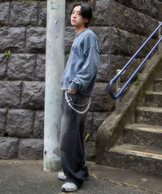 WEGO ブリーチニットグラフィックプルオーバー ネイビー