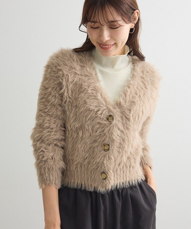 Green Parks ・Ｐｅｔｉｔ　Ｆｌｅｕｒ　シャギーニットカーディガン Gray Beige