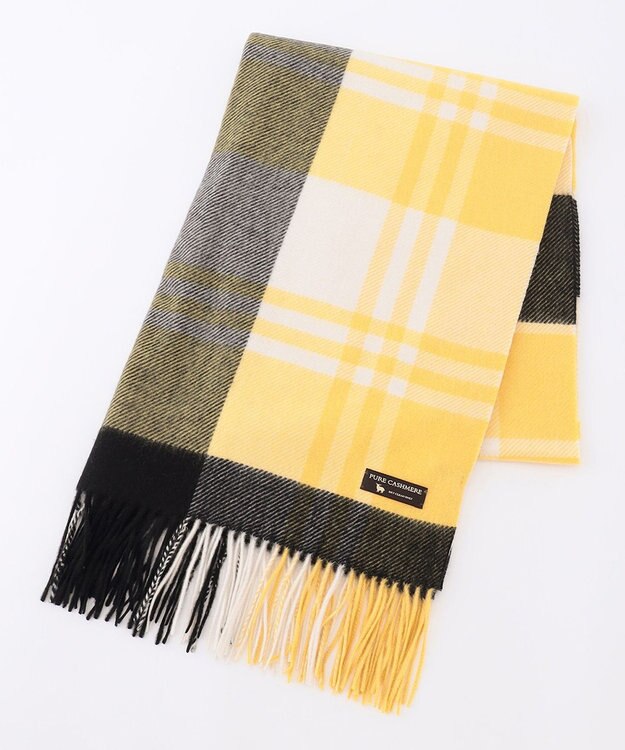 23区 カシミヤ チェック柄 ストール イエロー