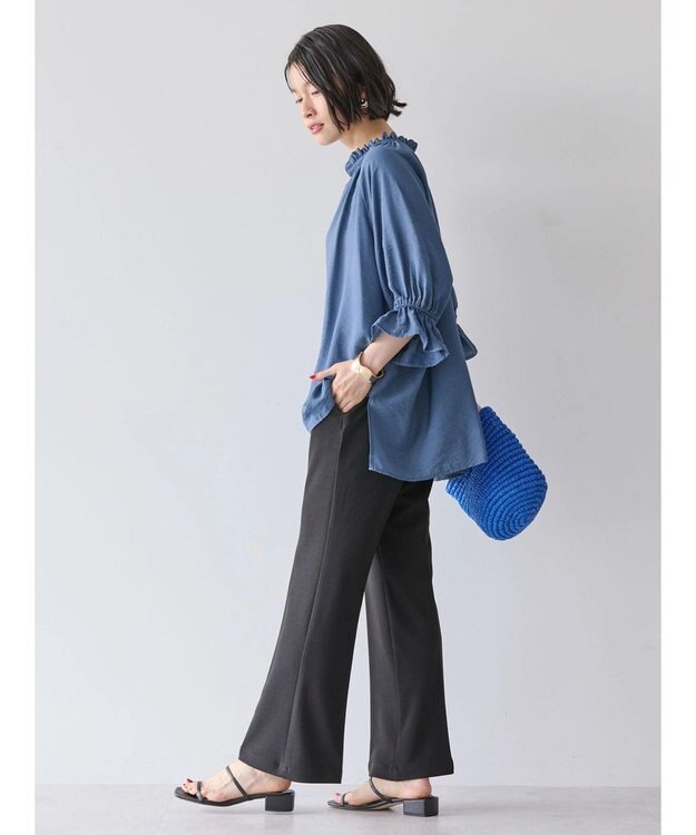 AMERICAN HOLIC 接触冷感　フリル衿５分袖ブラウス Navy