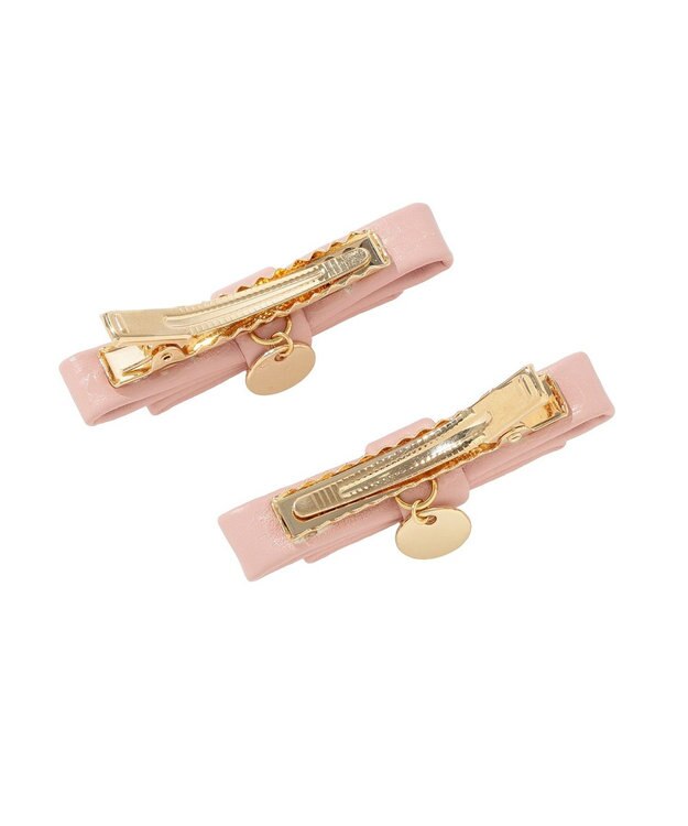 Maison de FLEUR 【2個セット】フェイクレザーリボンクリップセット Pink