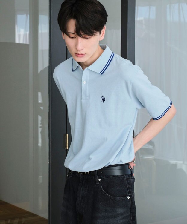 WEGO 【ユニセックス着用ITEM/SMLサイズ展開】別注USPOLOラインポロシャツ サックス