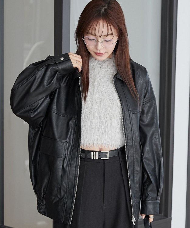 WEGO ヴィンテージライクPUフライトジャケット ブラック