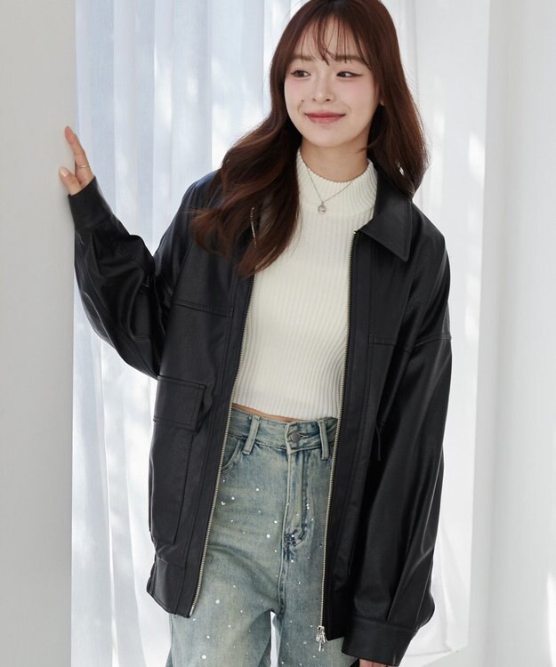 WEGO ヴィンテージライクPUフライトジャケット ブラック