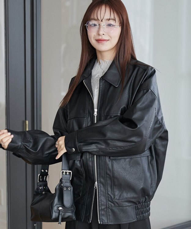 WEGO ヴィンテージライクPUフライトジャケット ブラック