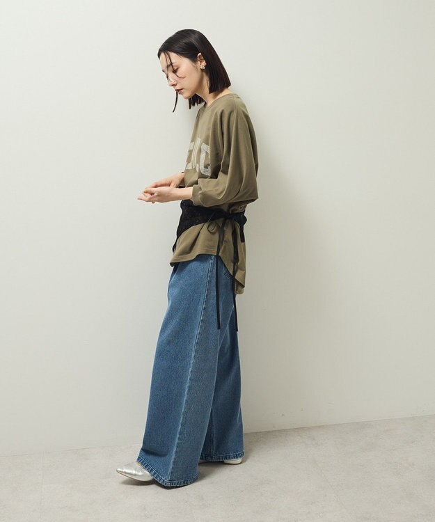 Green Parks ７分袖ミニ裏毛ドルマンロゴプルオーバー Khaki