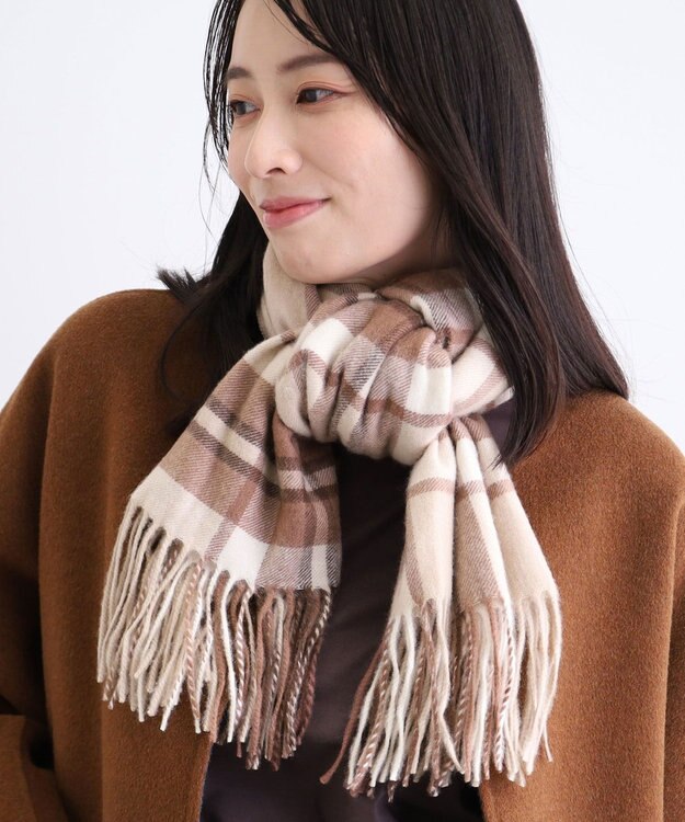 MOONBAT WEB限定【洗える】ミエル (miel) カシミヤ100％ チェックストール ベージュ