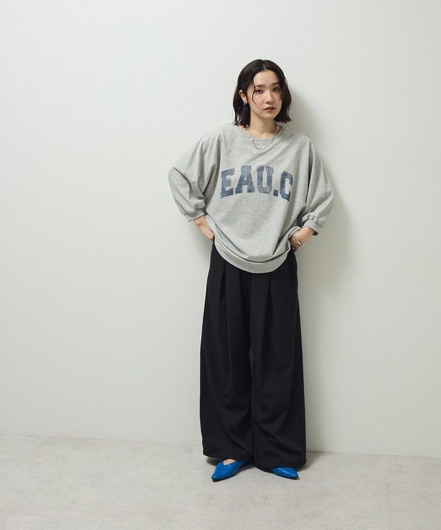 Green Parks ７分袖ミニ裏毛ドルマンロゴプルオーバー Gray Mixture