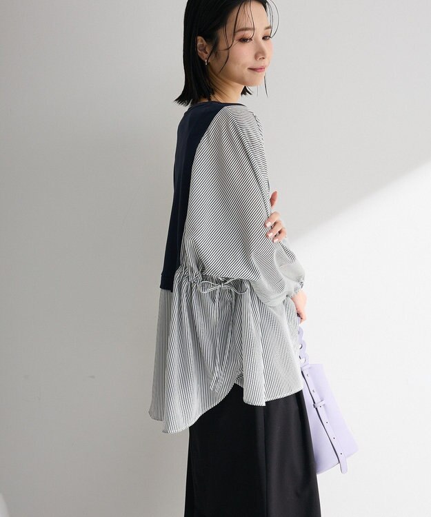 Green Parks 脇リボンドッキングチュニック Stripe Navy