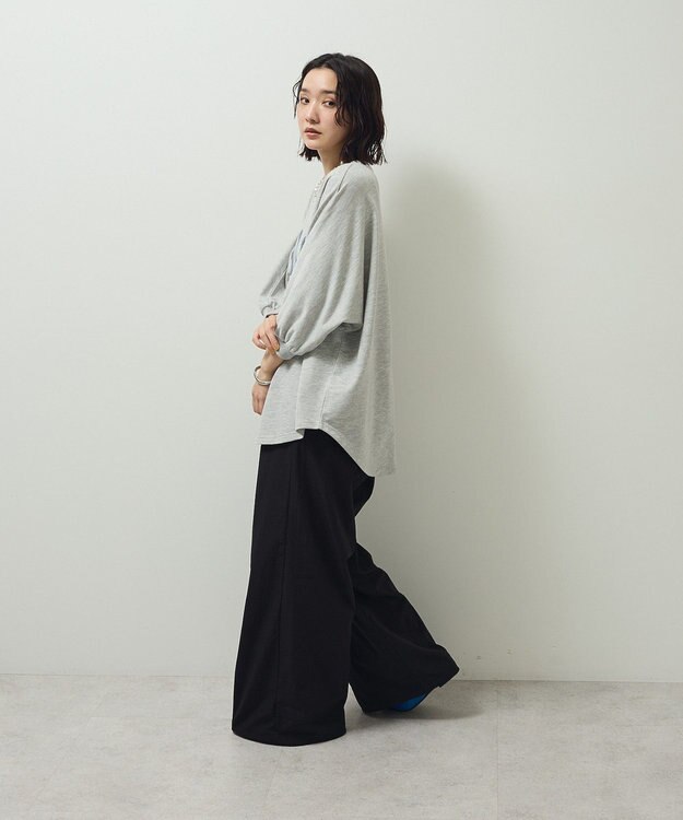 Green Parks ７分袖ミニ裏毛ドルマンロゴプルオーバー Gray Mixture