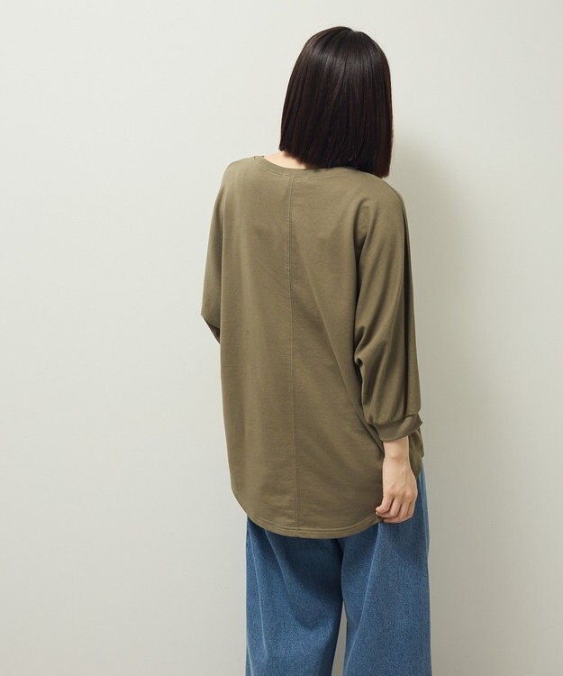 Green Parks ７分袖ミニ裏毛ドルマンロゴプルオーバー Khaki
