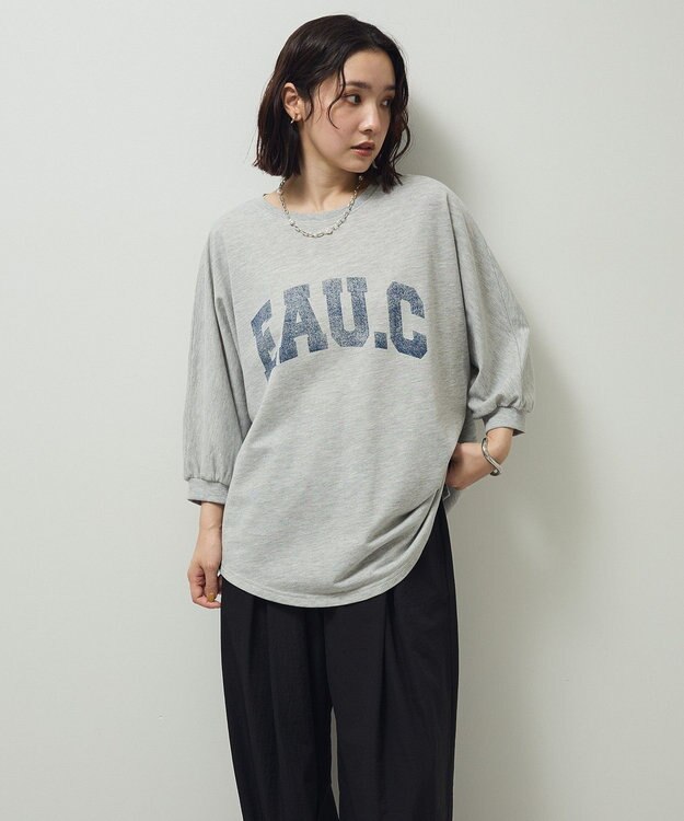 Green Parks ７分袖ミニ裏毛ドルマンロゴプルオーバー Gray Mixture