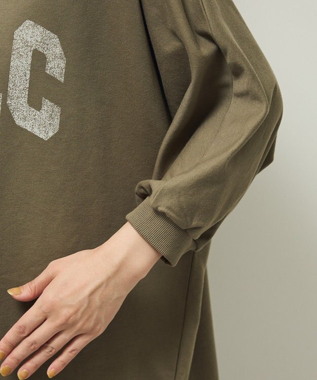 Green Parks ７分袖ミニ裏毛ドルマンロゴプルオーバー Khaki