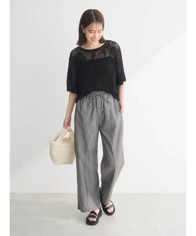 Green Parks 花柄メッシュニットプルオーバー Black