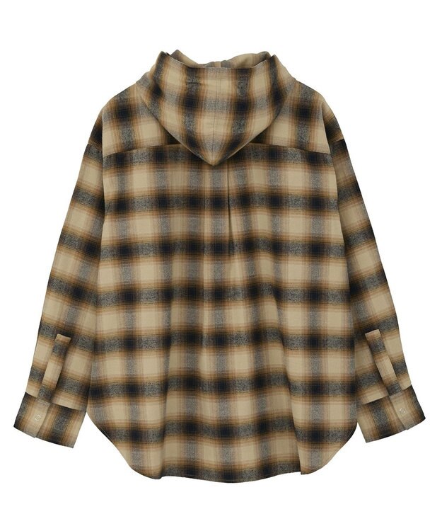 Green Parks ネルチェックフードシャツ Beige