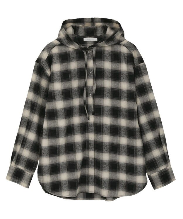 Green Parks ネルチェックフードシャツ Black