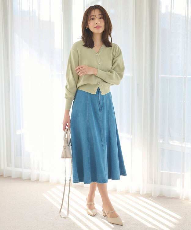 Feroux 【洗える】ビジューボタン2WAY カーディガン ライトグリーン系