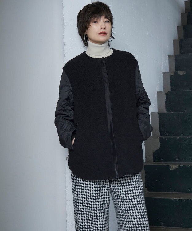 ICB L ハウンドトゥースツイード ワイドストレートパンツ オフホワイト×ブラック系