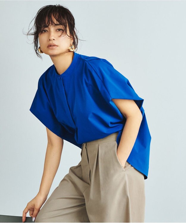 ICB 【接触冷感・UVカット・洗える】ヴィンテージスパンブロード デザインブラウス アゲートブルー系