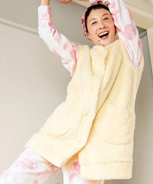 tsumori chisato SLEEP ツモリチサト ベスト フリ－ス素材(本体) あったか フレンチ袖 ルームウェア レディース URW130 /ワコール アイボリー