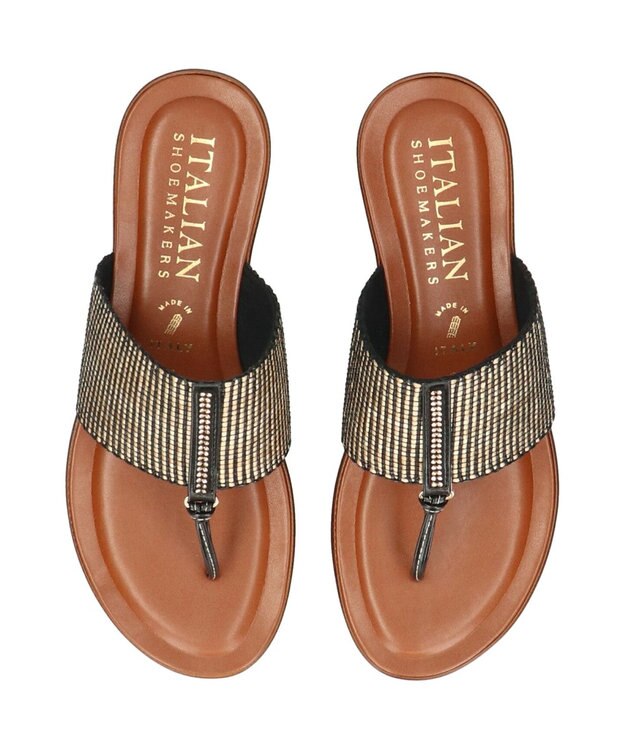 INTER-CHAUSSURES 【ITALIAN SHOEMAKERS】センターラインストーントングサンダル ブラックコンビ