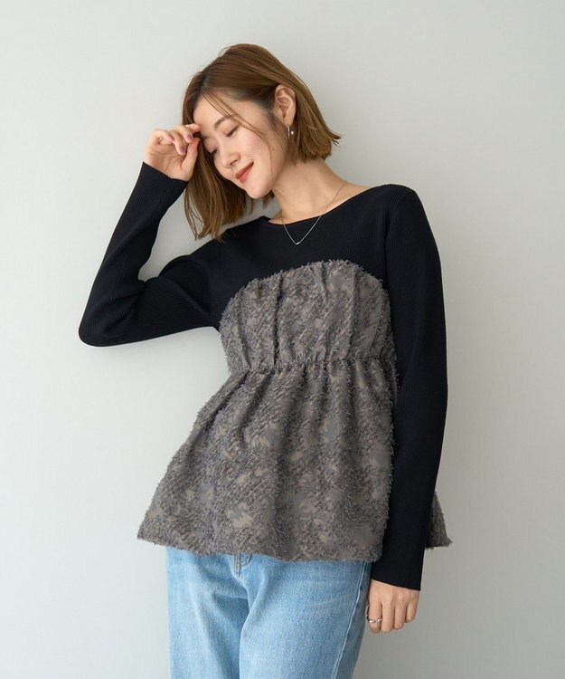 YECCA VECCA バルーンヘムドッキングニット Gray