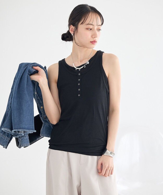 earth music&ecology 【SET】シアーフライスレイヤードタンクトップ Black