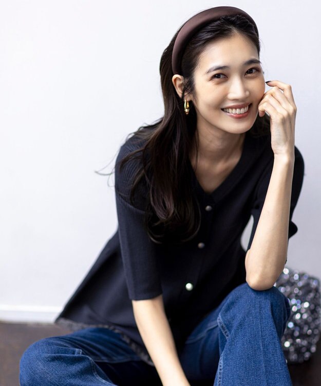 ANY SIS S シアーフリルペプラム ニット ネイビー