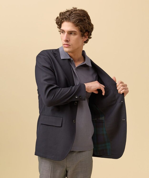 J.PRESS MEN 【SHACKET】ブラックウォッチ サマーダブルフェイス ジャケット ネイビー系