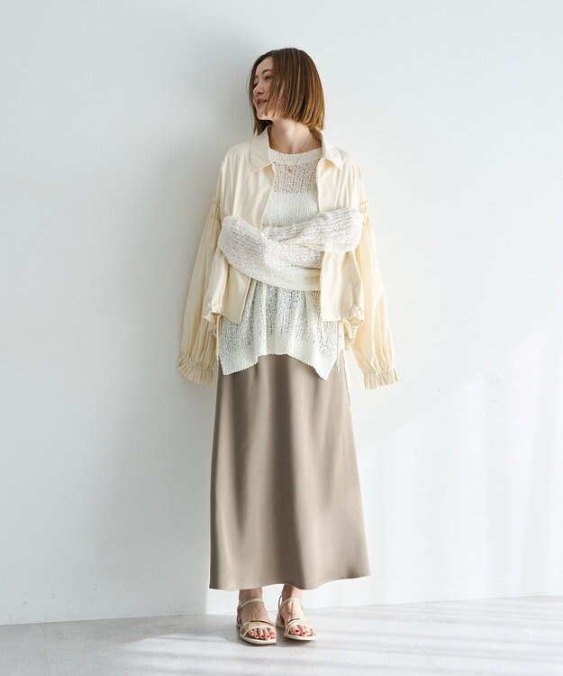 YECCA VECCA ボリュームギャザーデザインZIPブルゾン Ivory