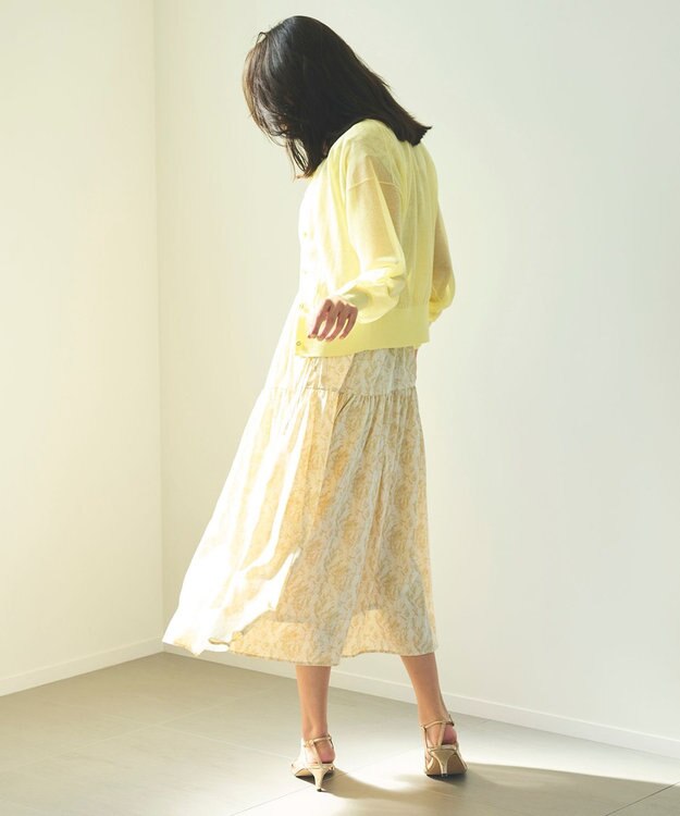 Feroux 【洗える】シアーカラー カーディガン ライトイエロー系