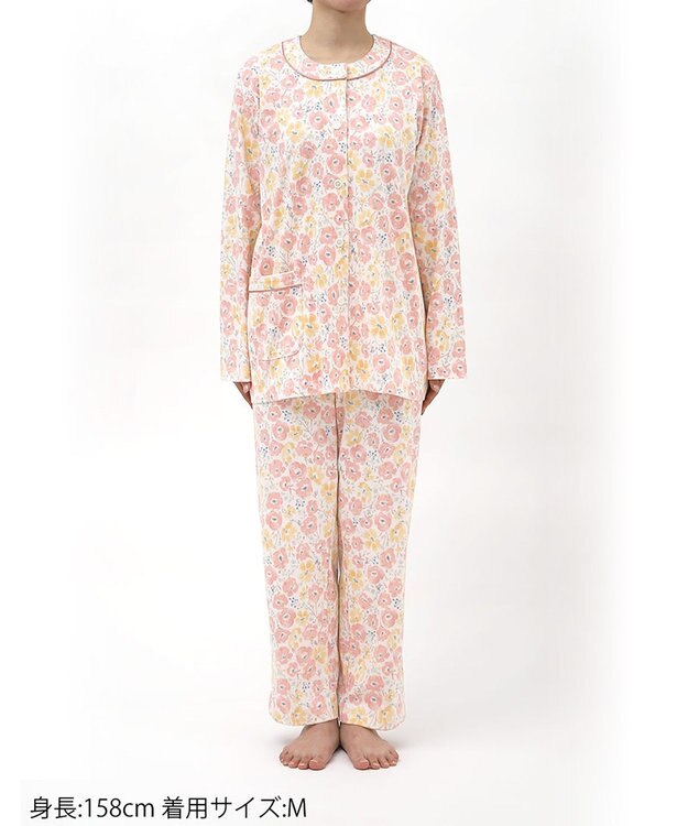 Wing パジャマ 綿100%(本体) スムース素材 長袖 長ズボン レディース EP6018 ウイング／ワコール ピンク