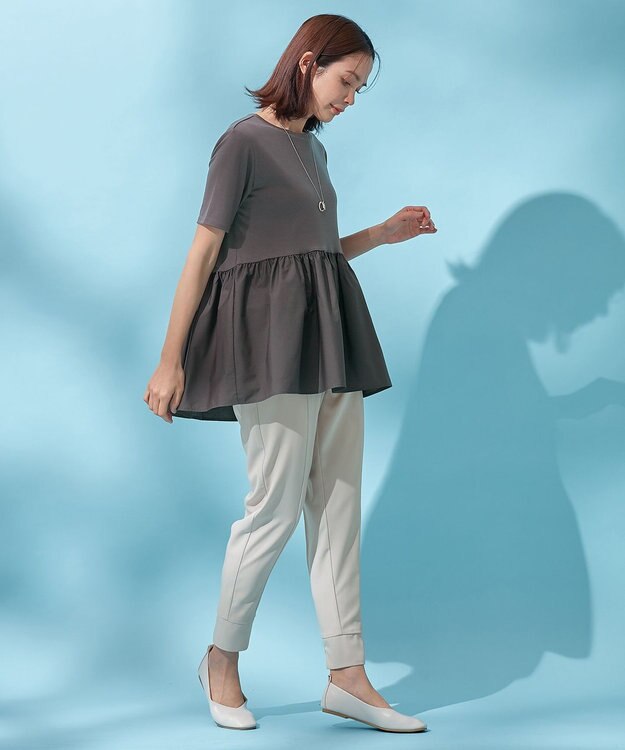 ANY L 【洗濯機可能】ペプラム チュニック丈トップス チャコール