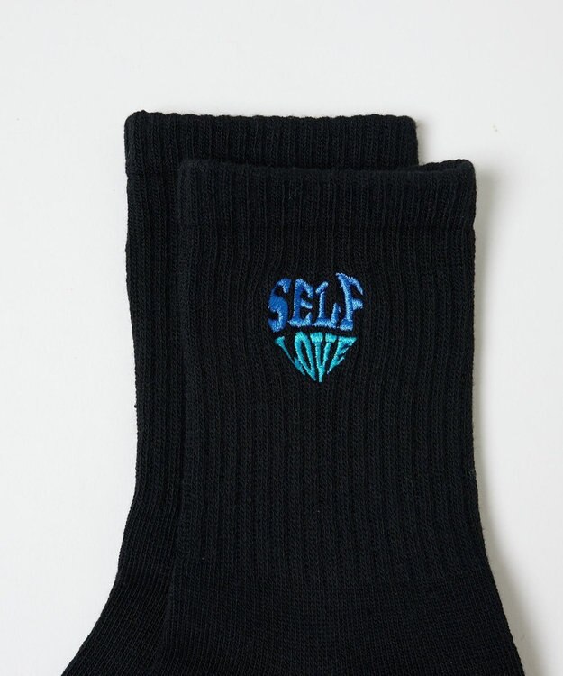 WEGO ハートロゴ刺繍ソックス ブラック