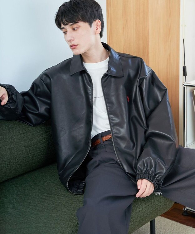 WEGO 【ユニセックス着用ITEM/MLサイズ展開】USPOLOフェイクレザージャケット ブラック